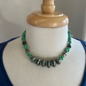 Green stone and silver statement necklace